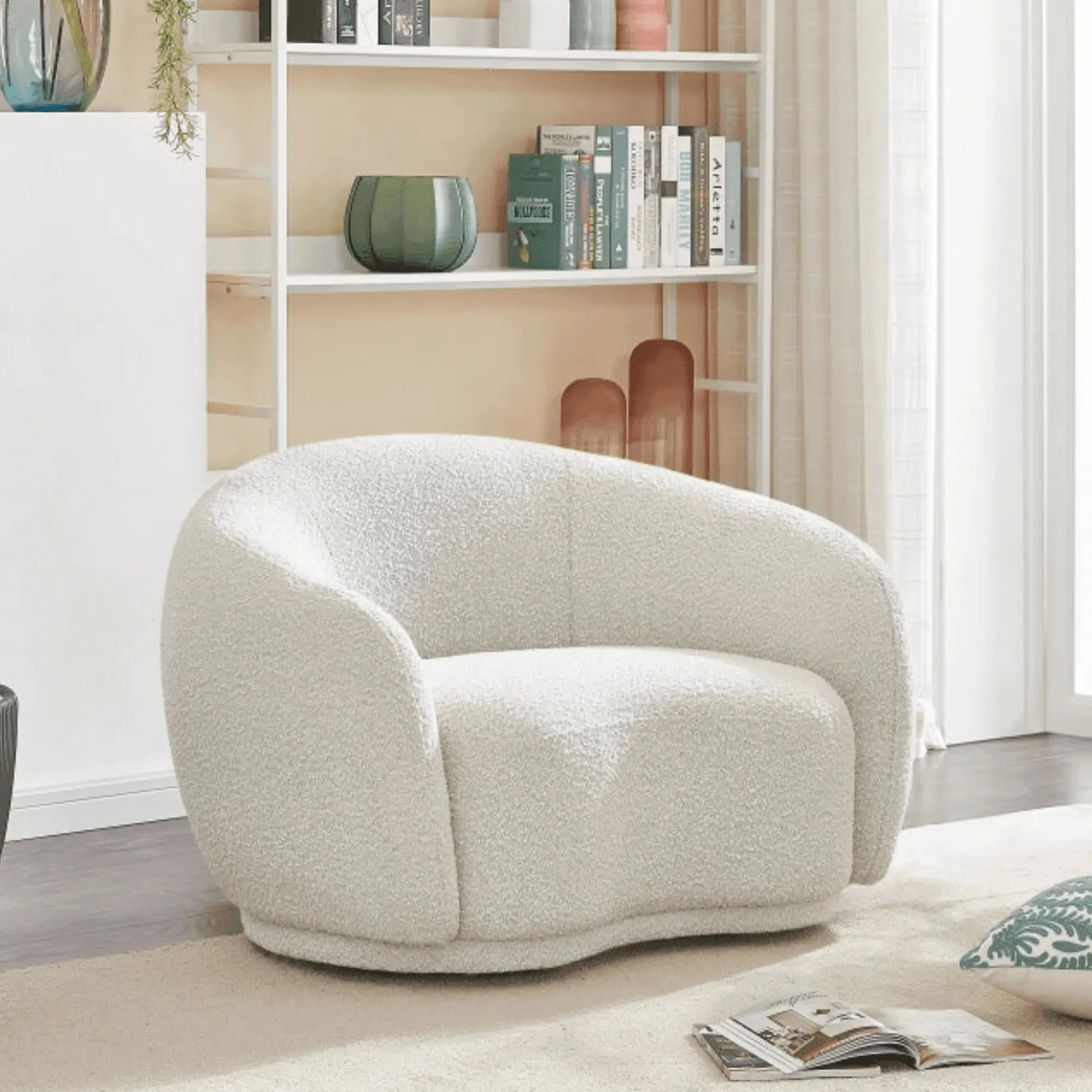 Snug Rounded Back Rich Cream Modern Boucle Sofa