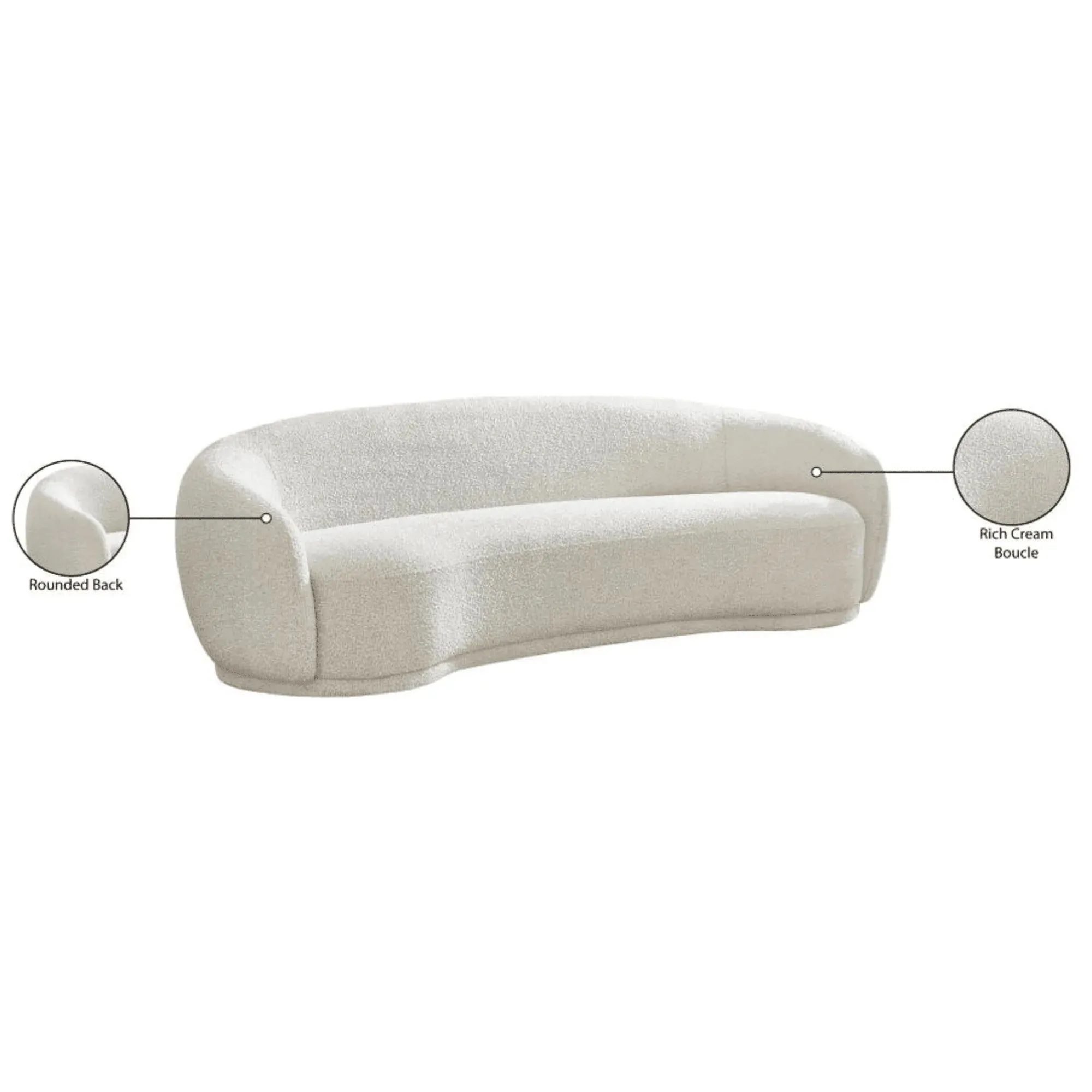 Snug Rounded Back Rich Cream Modern Boucle Sofa