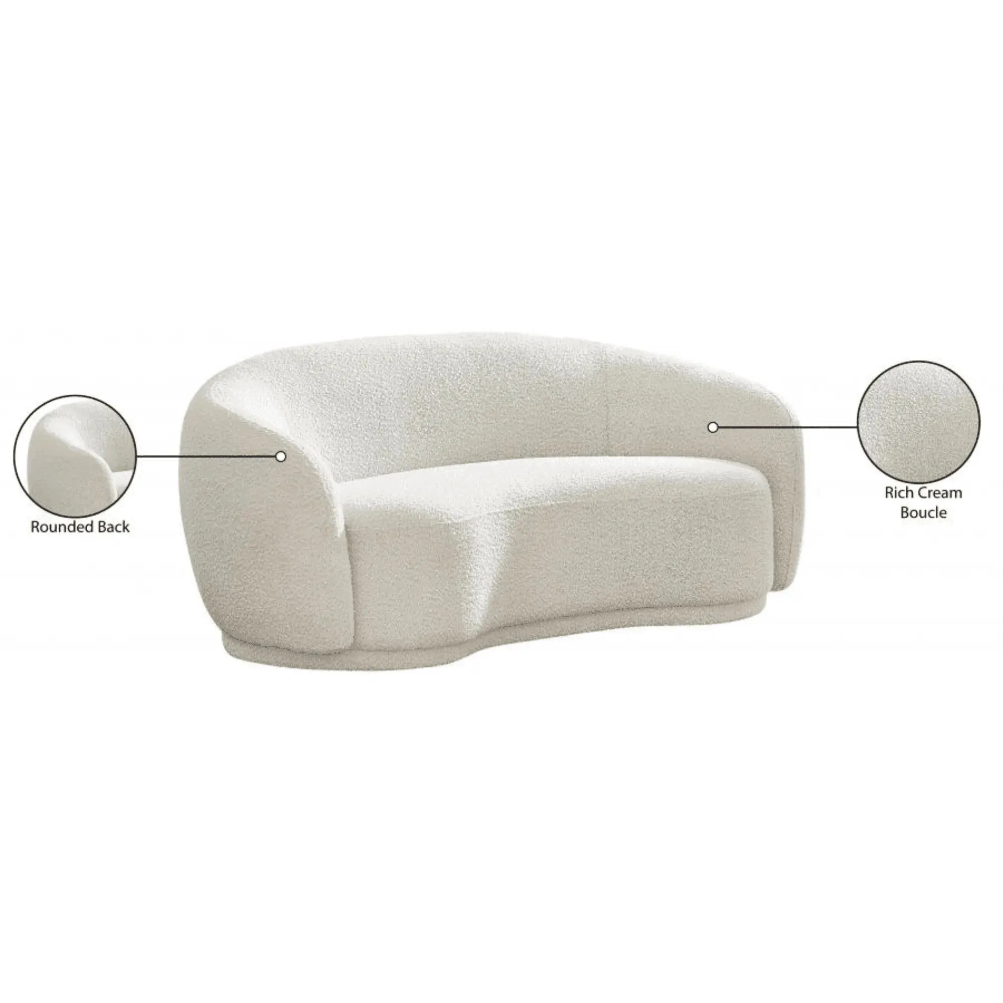 Snug Rounded Back Rich Cream Modern Boucle Sofa