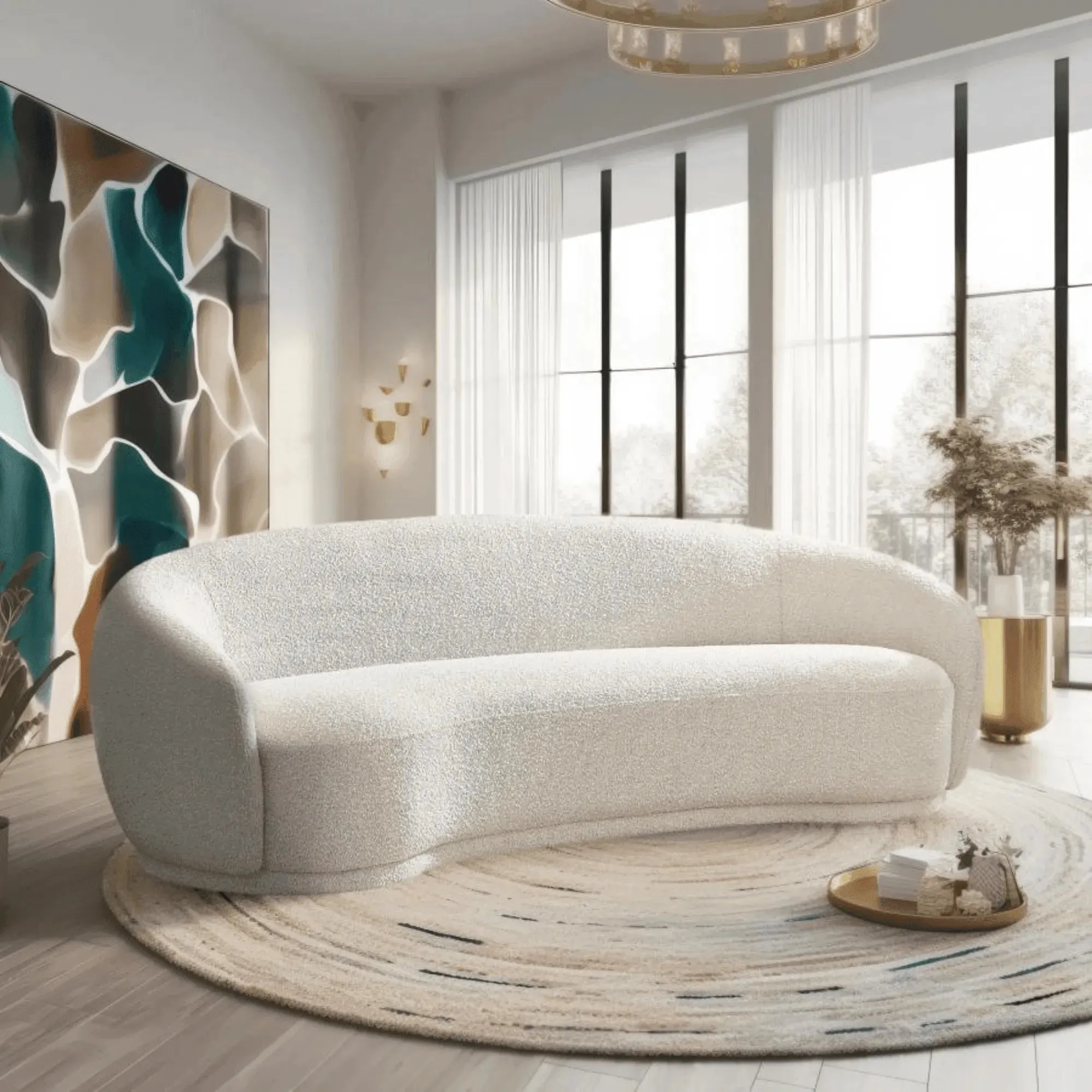 Snug Rounded Back Rich Cream Modern Boucle Sofa
