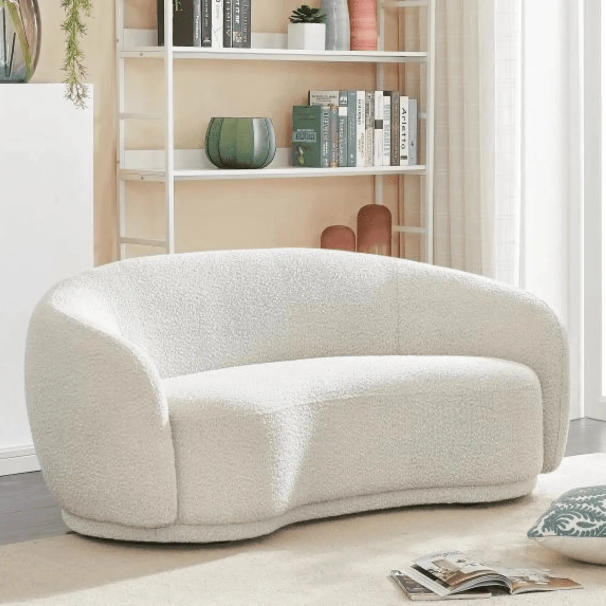 Snug Rounded Back Rich Cream Modern Boucle Sofa