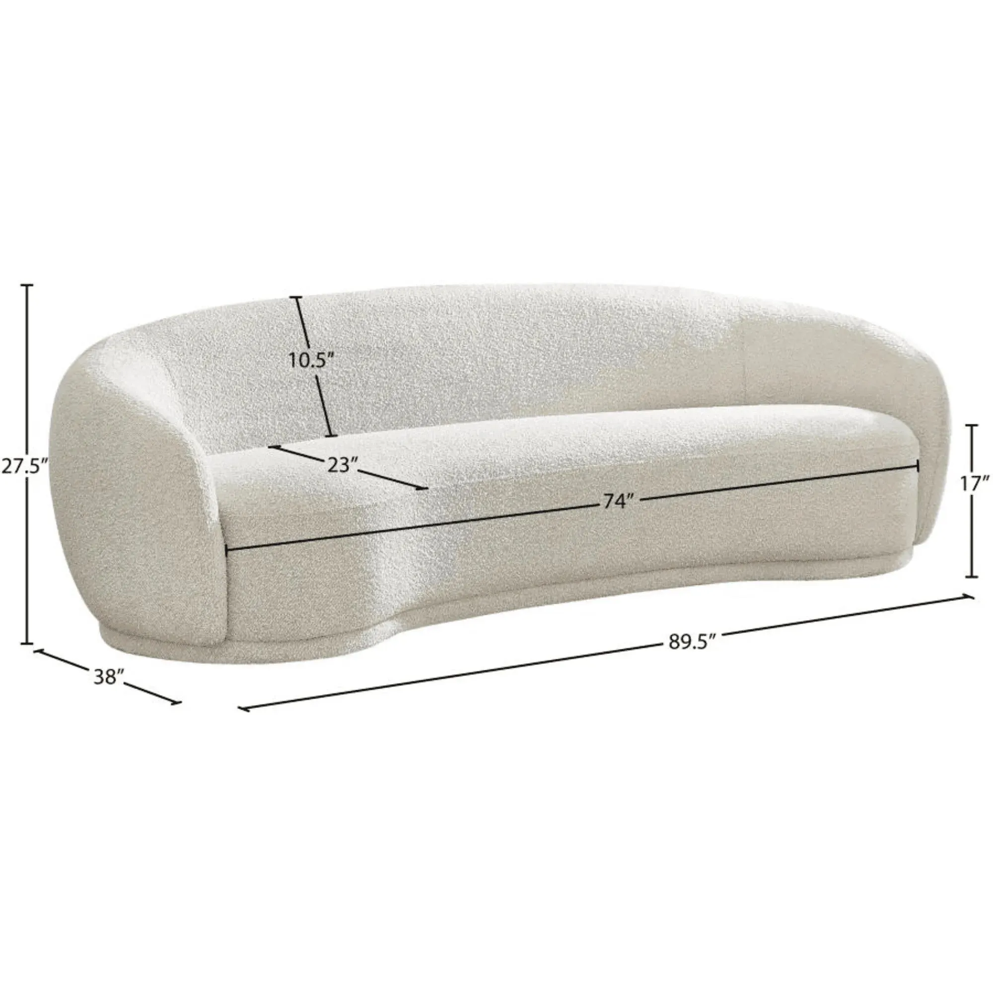 Snug Rounded Back Rich Cream Modern Boucle Sofa