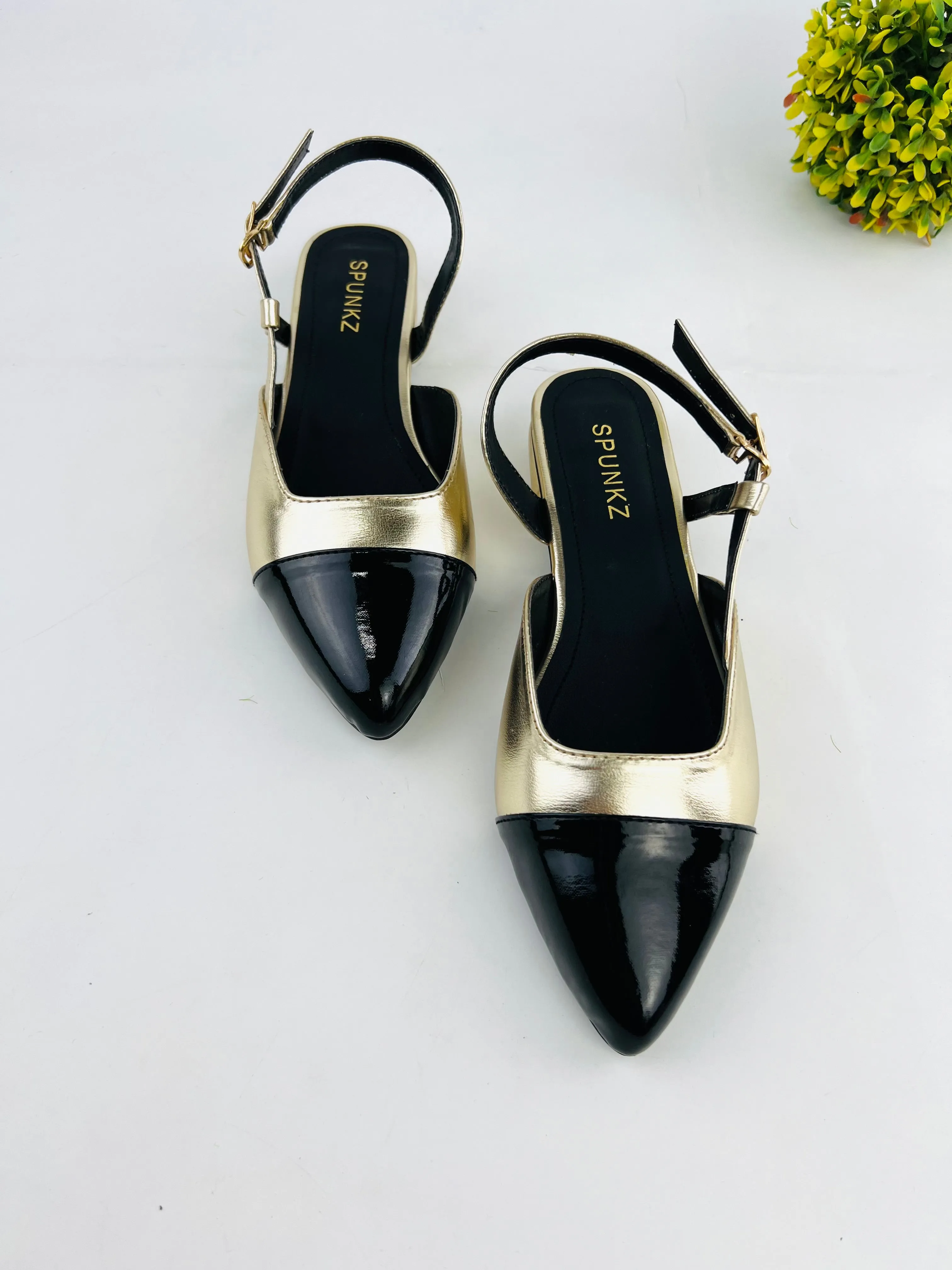 Spunkz Gold Slingback Cap Toe Pump