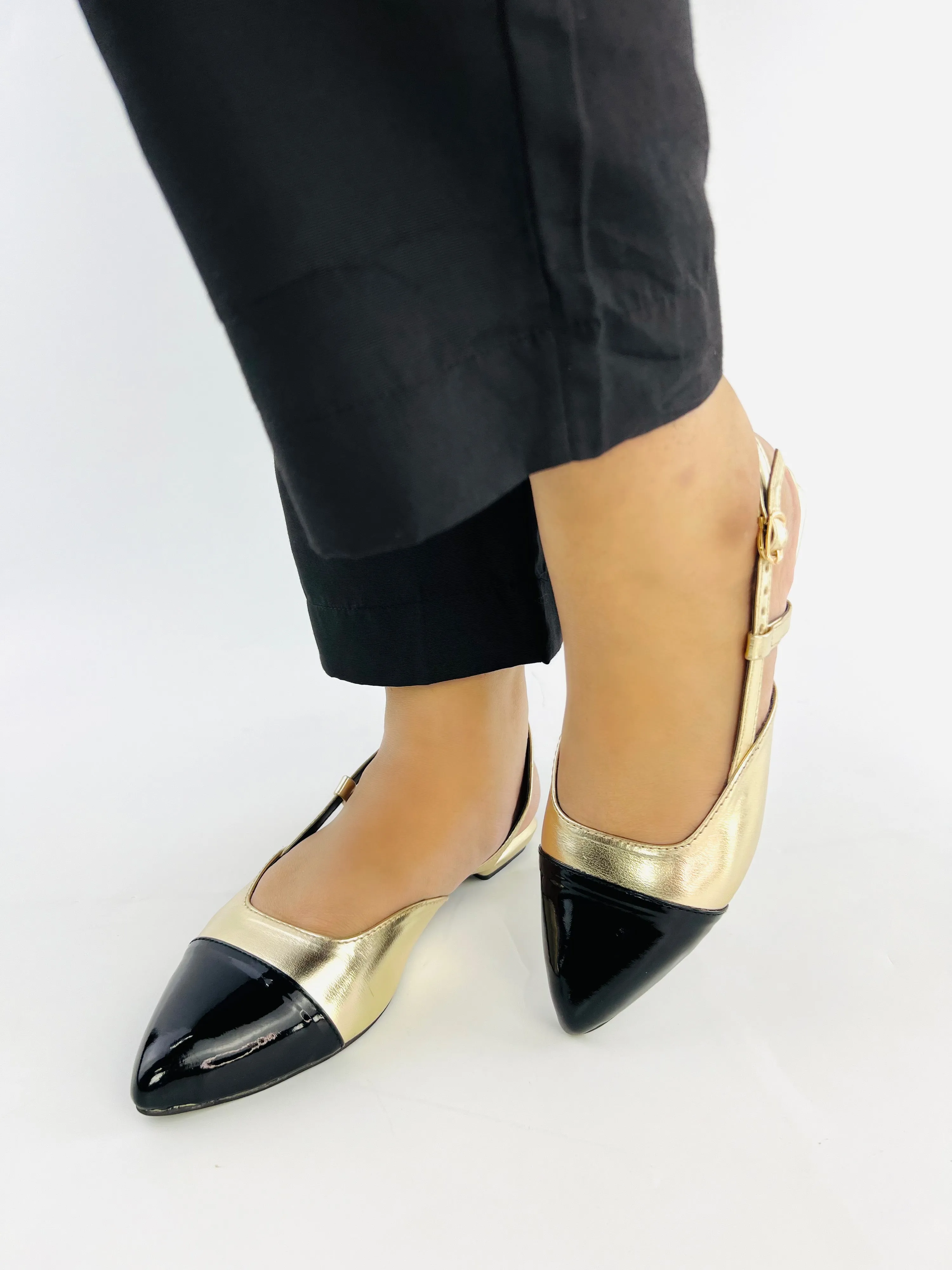 Spunkz Gold Slingback Cap Toe Pump