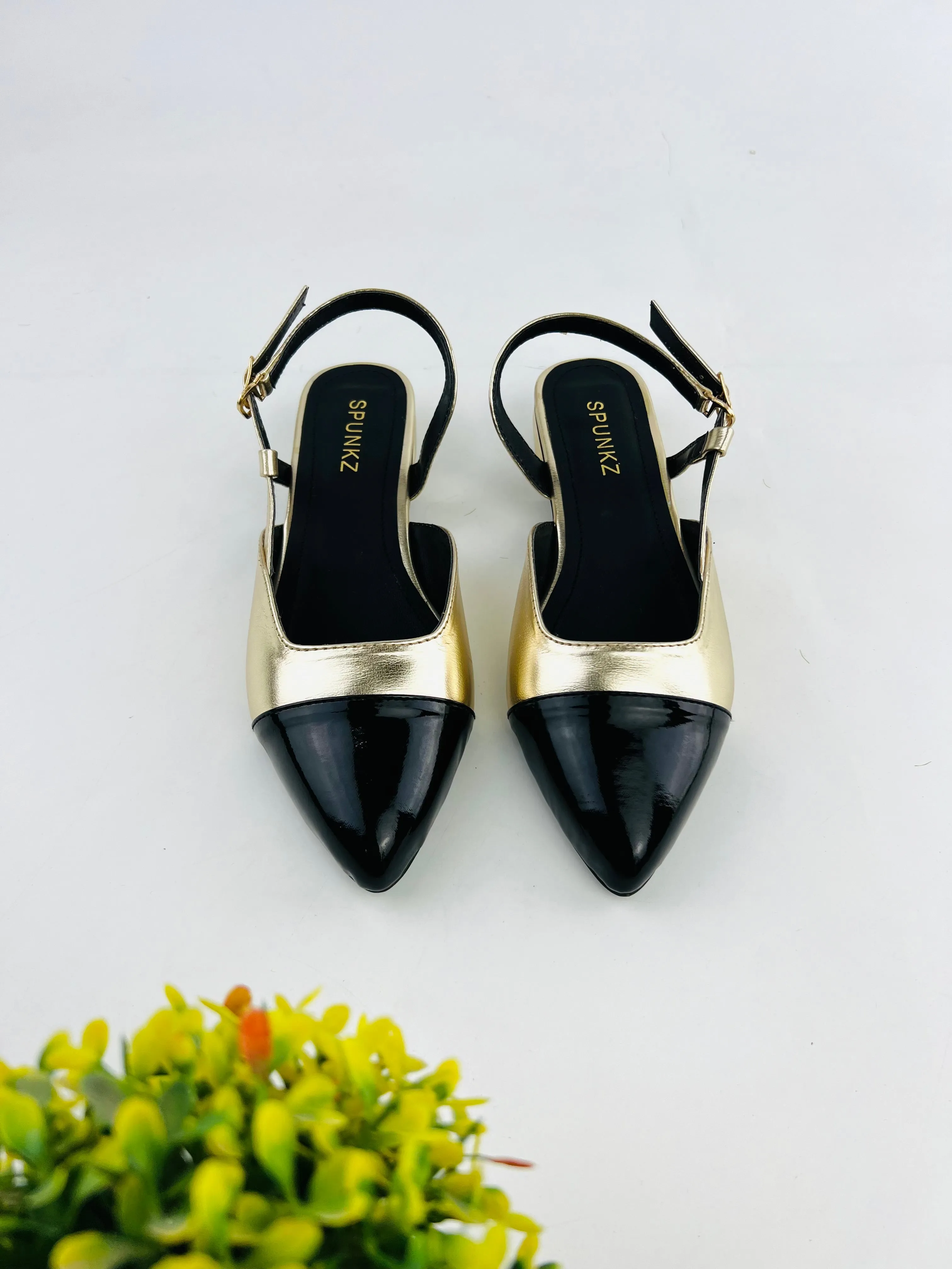 Spunkz Gold Slingback Cap Toe Pump