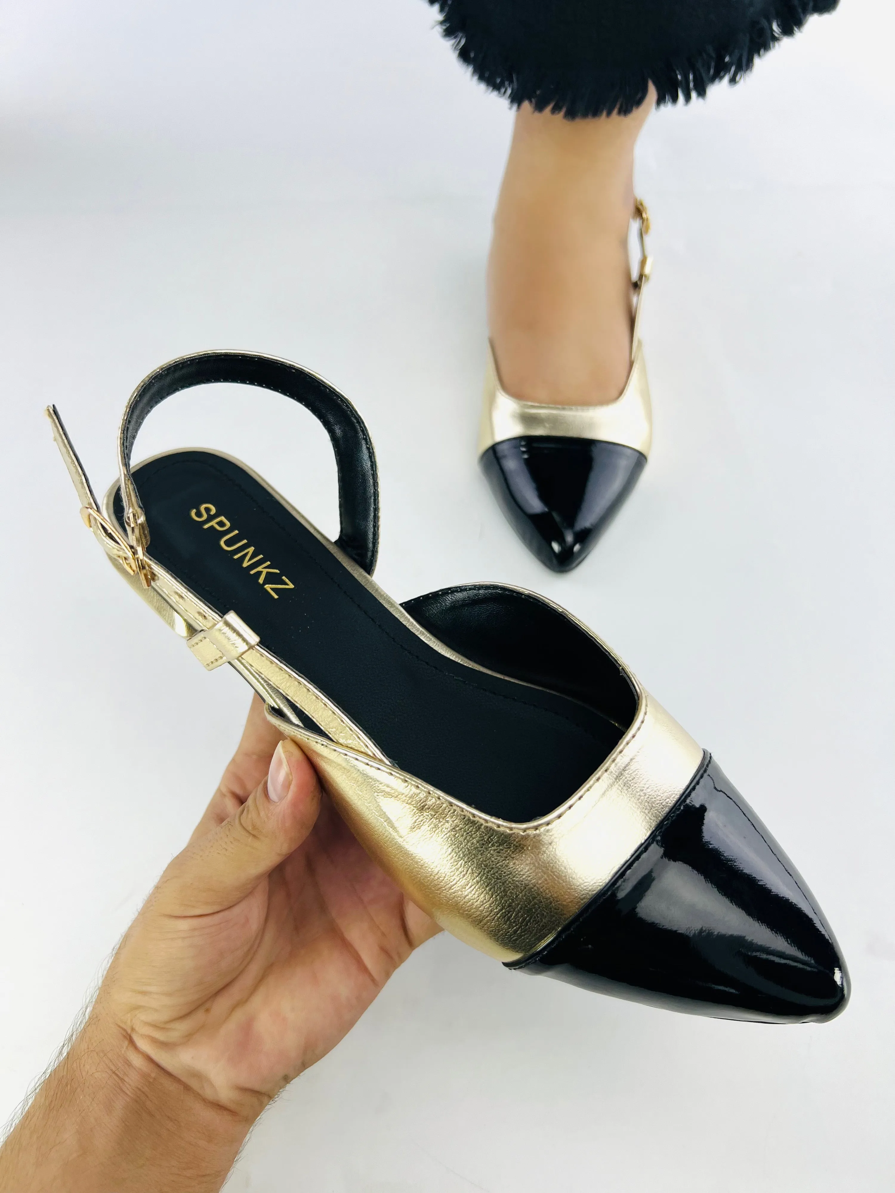 Spunkz Gold Slingback Cap Toe Pump
