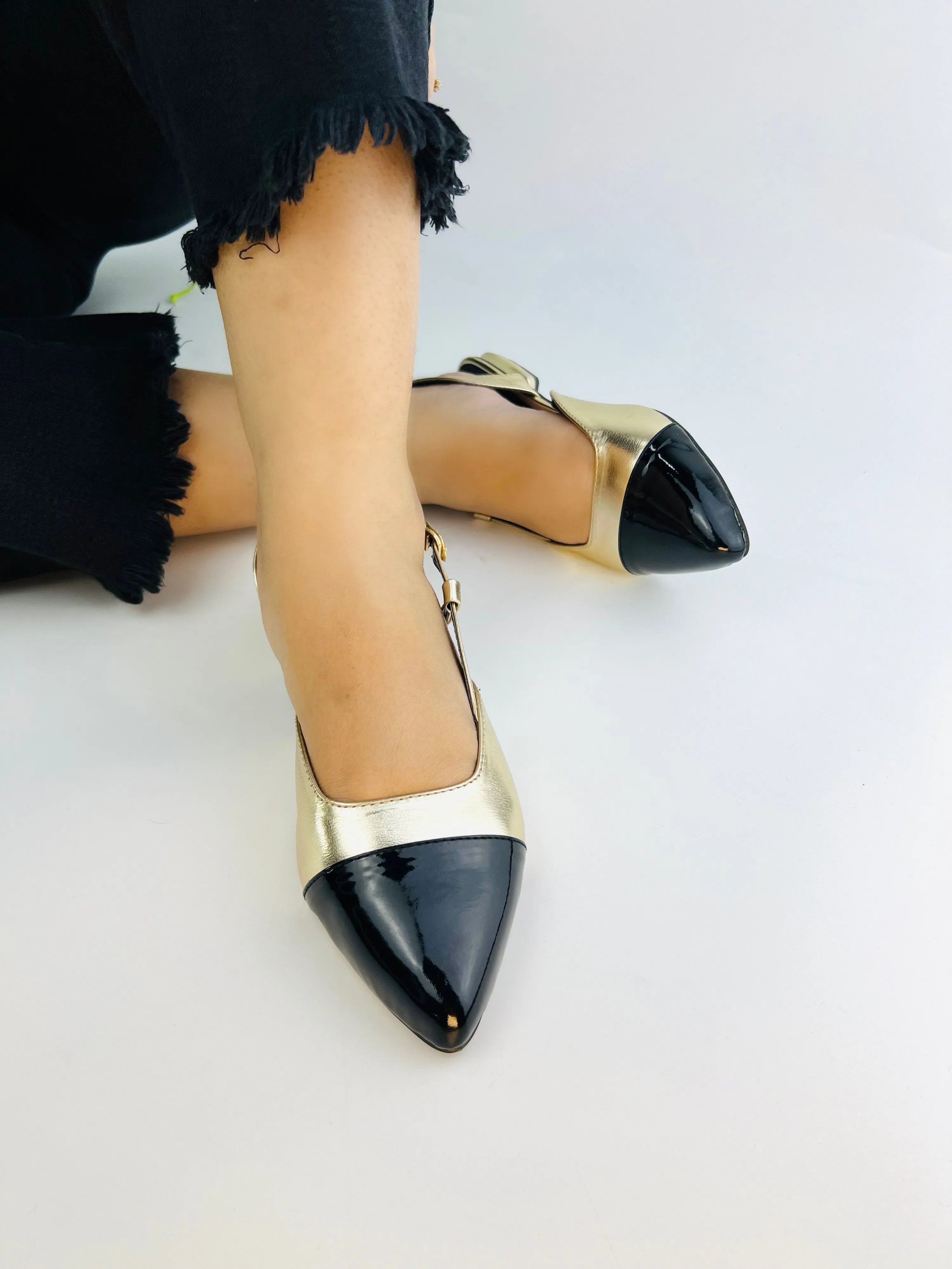 Spunkz Gold Slingback Cap Toe Pump