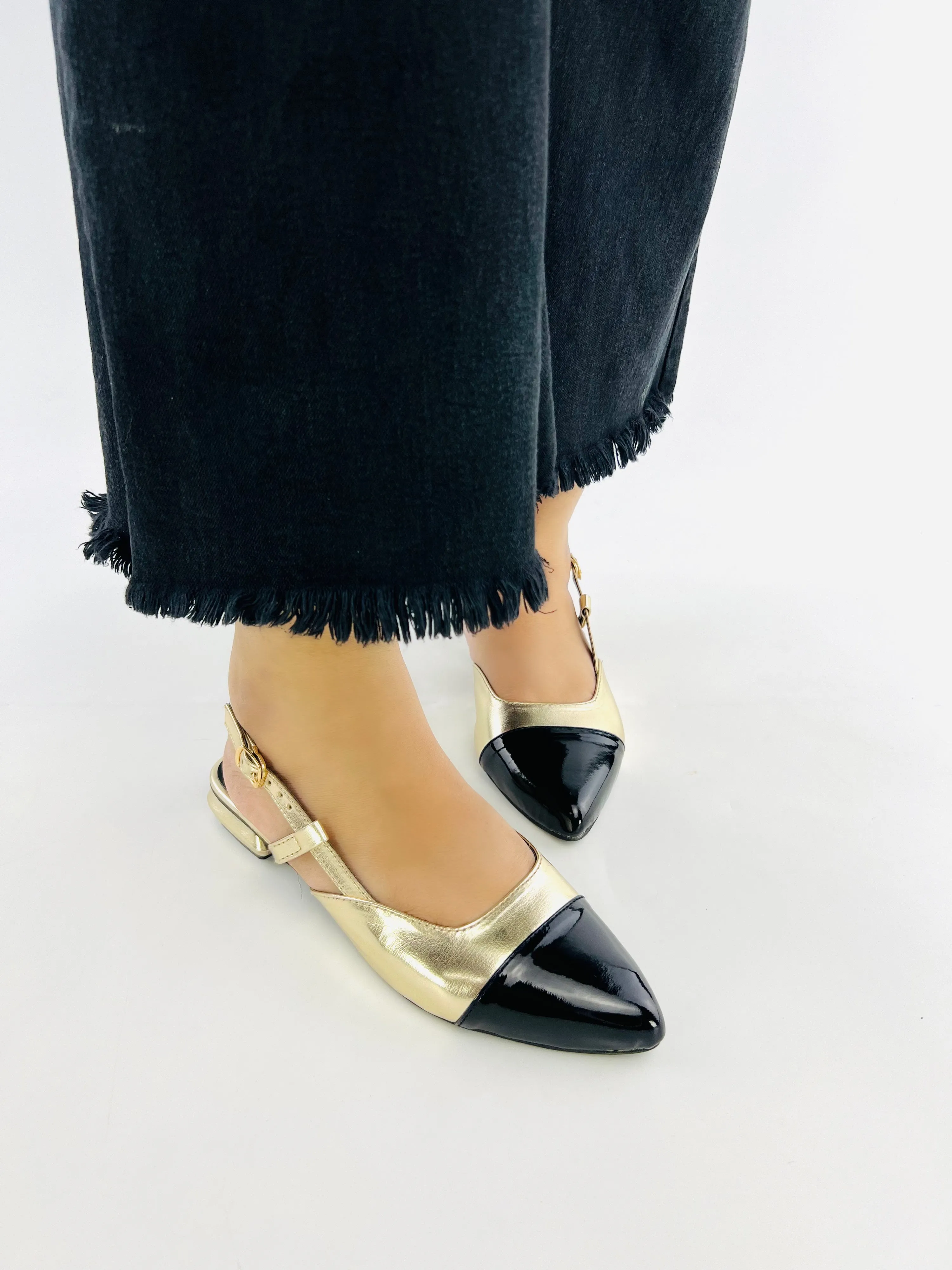 Spunkz Gold Slingback Cap Toe Pump