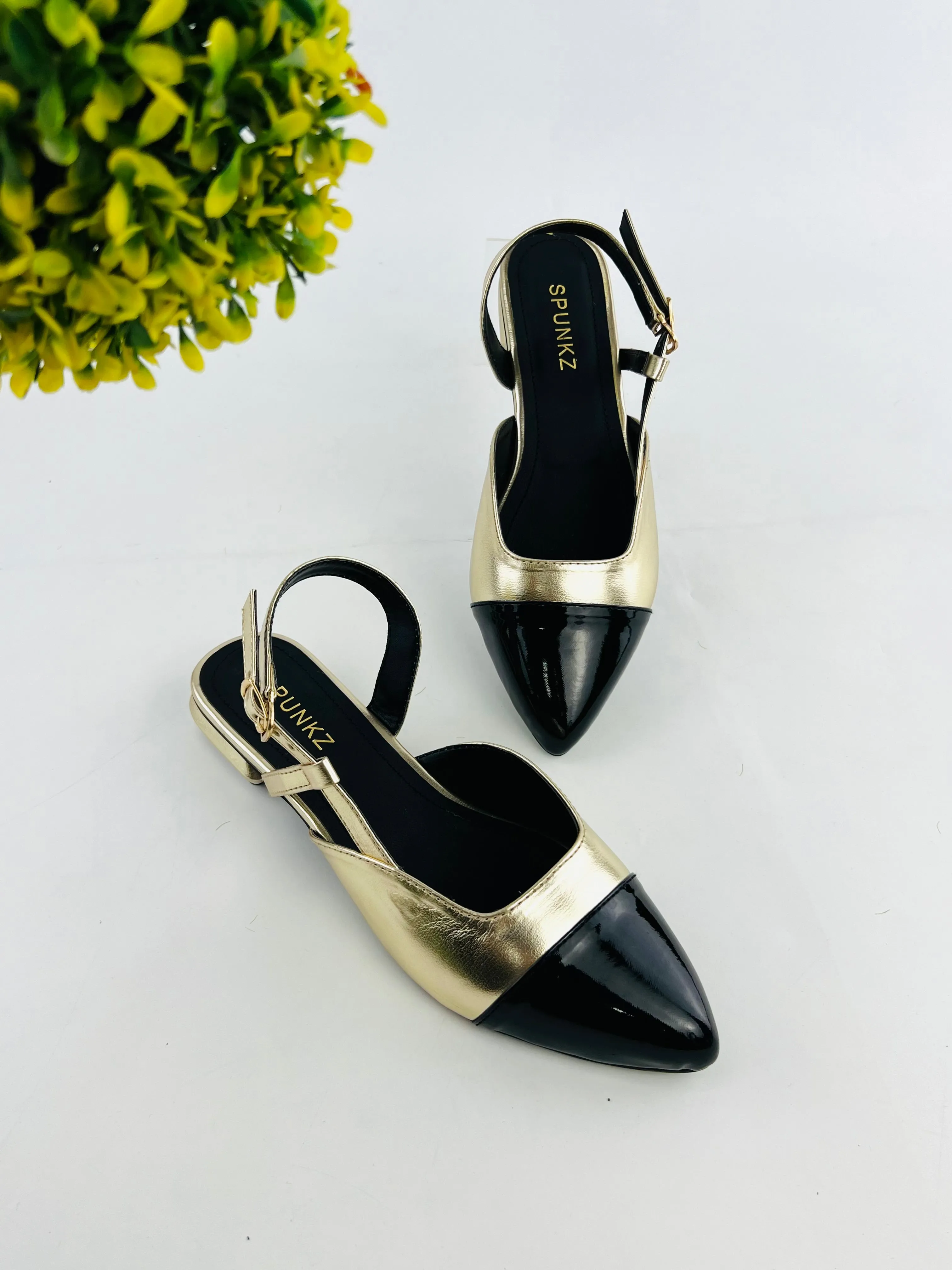 Spunkz Gold Slingback Cap Toe Pump