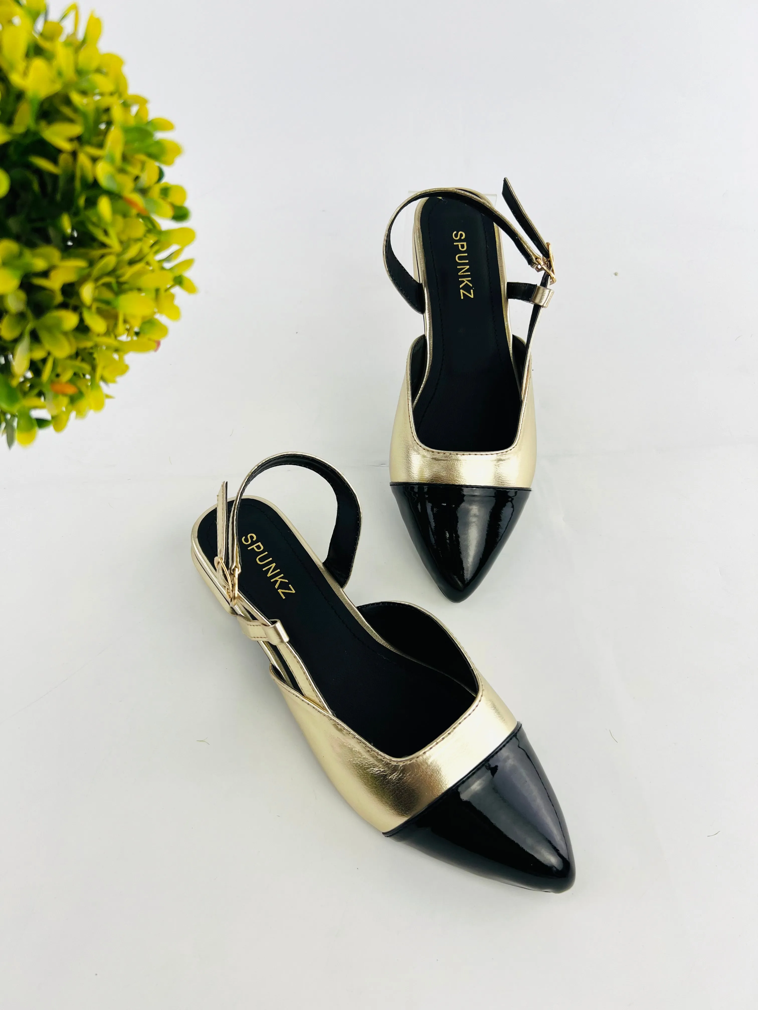 Spunkz Gold Slingback Cap Toe Pump