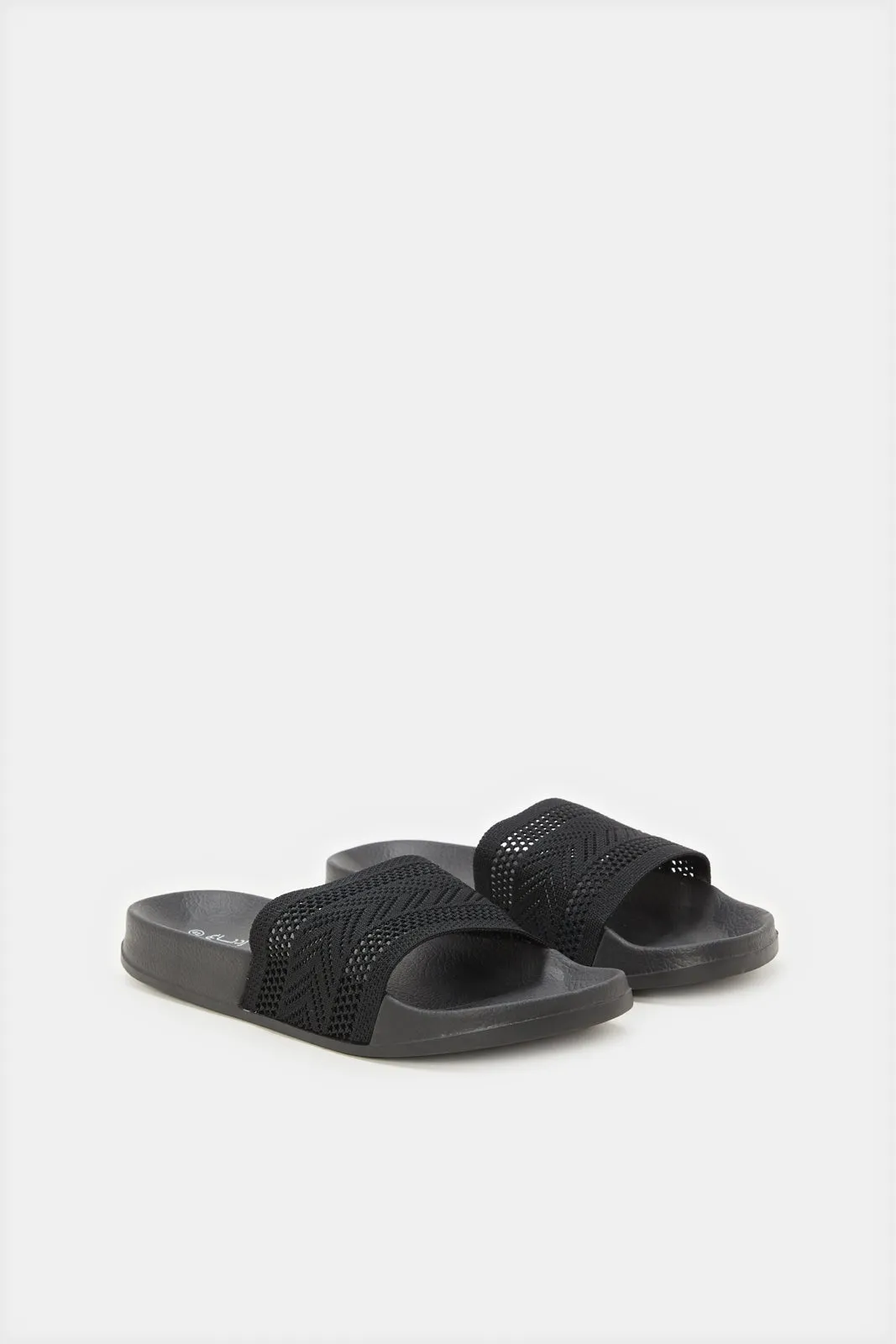 Women Black Embossed Slide