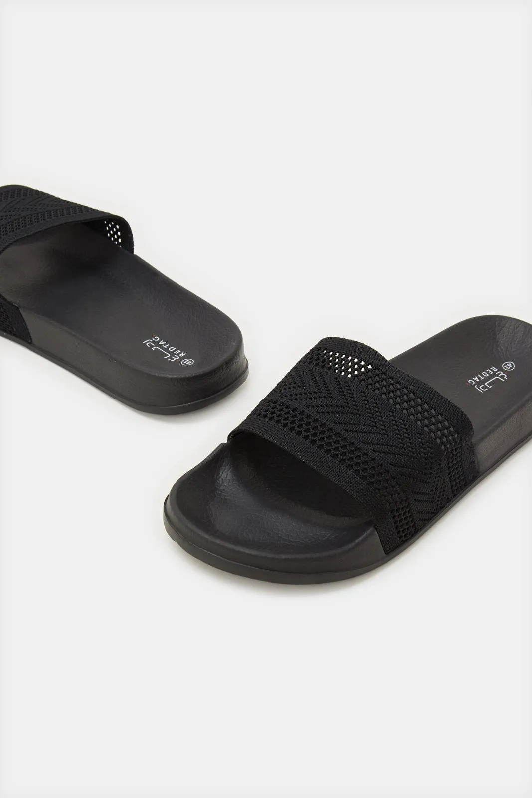 Women Black Embossed Slide