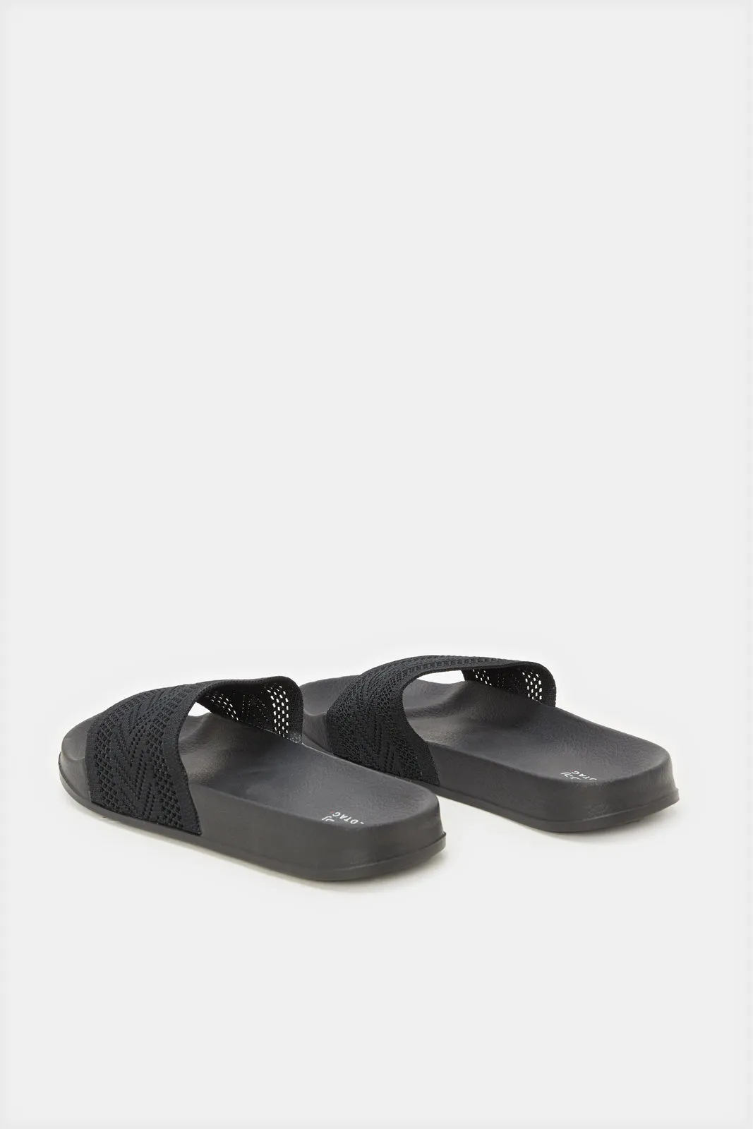 Women Black Embossed Slide