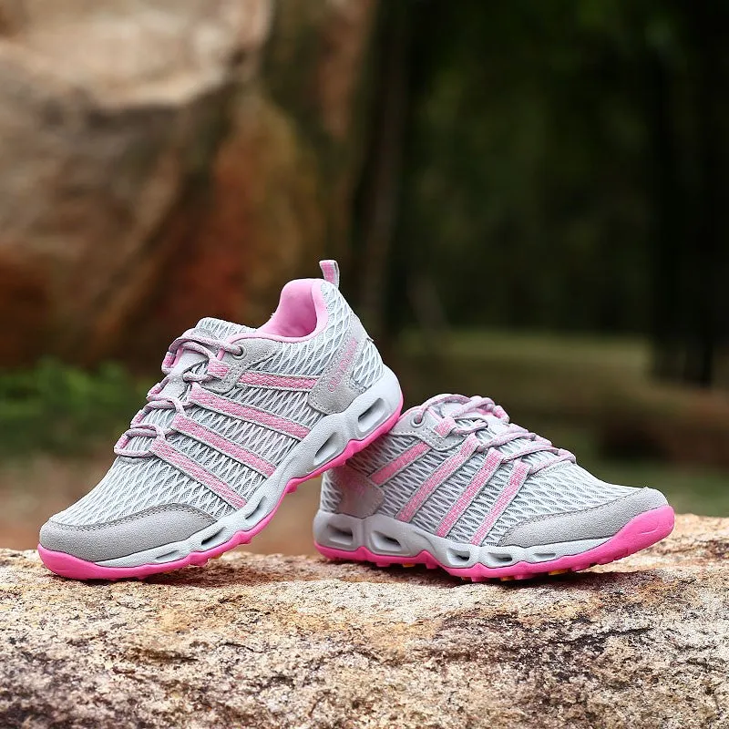 Women's breathable outdoor pink tennis hiking shoes