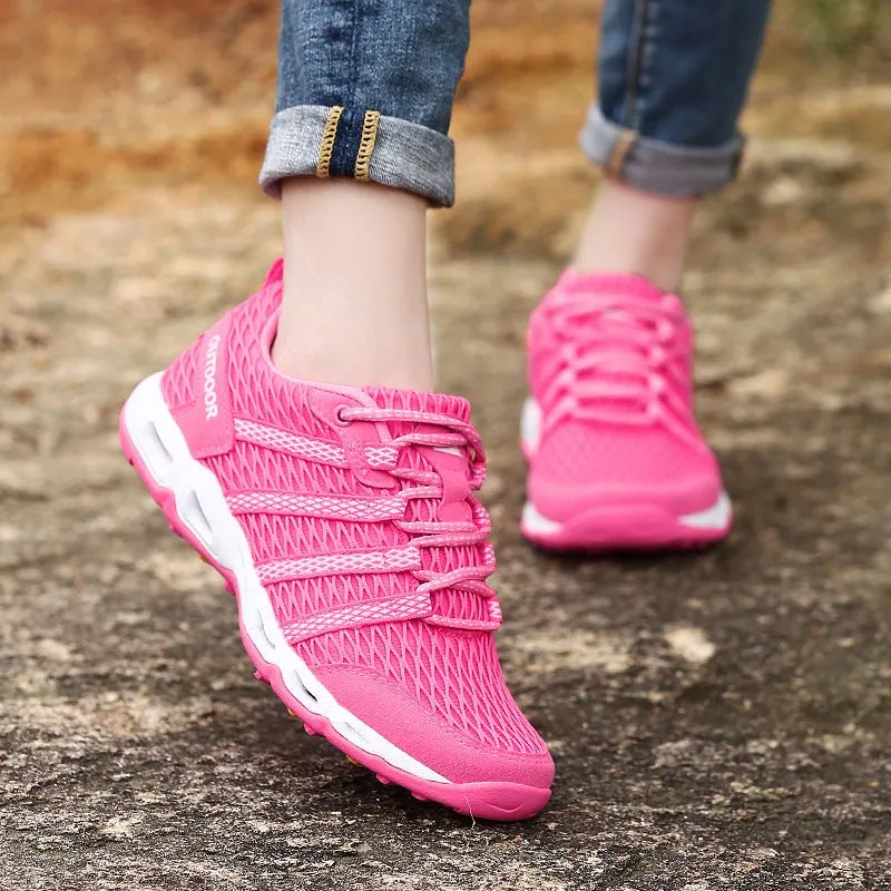Women's breathable outdoor pink tennis hiking shoes