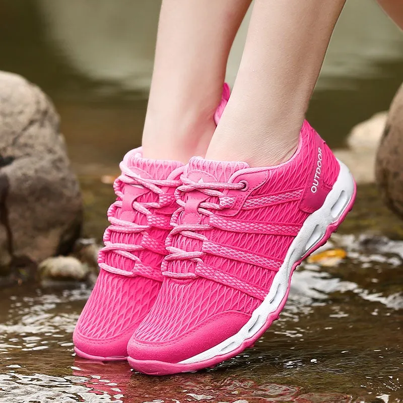 Women's breathable outdoor pink tennis hiking shoes