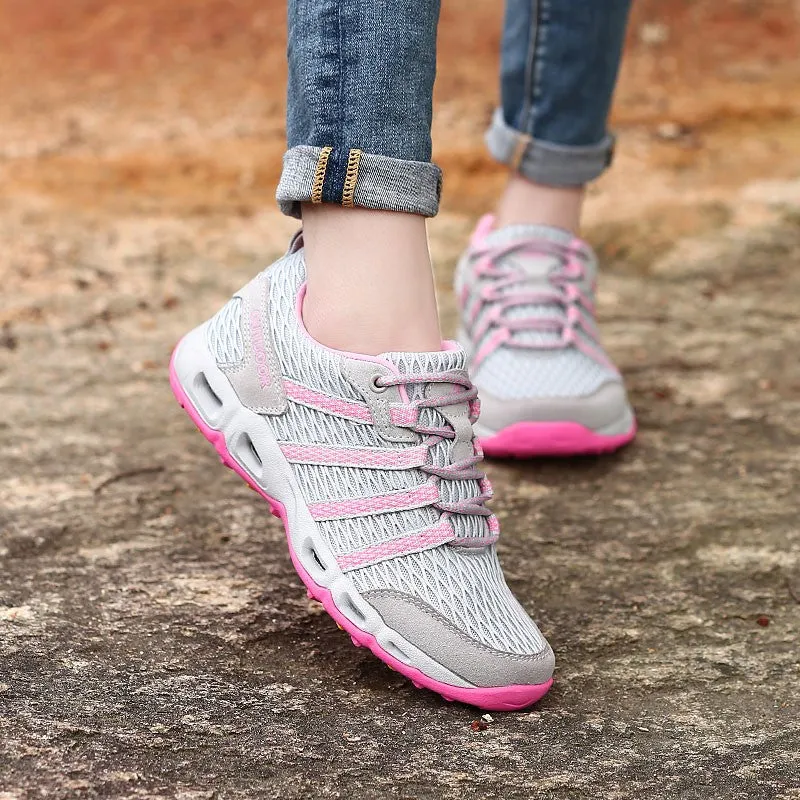 Women's breathable outdoor pink tennis hiking shoes