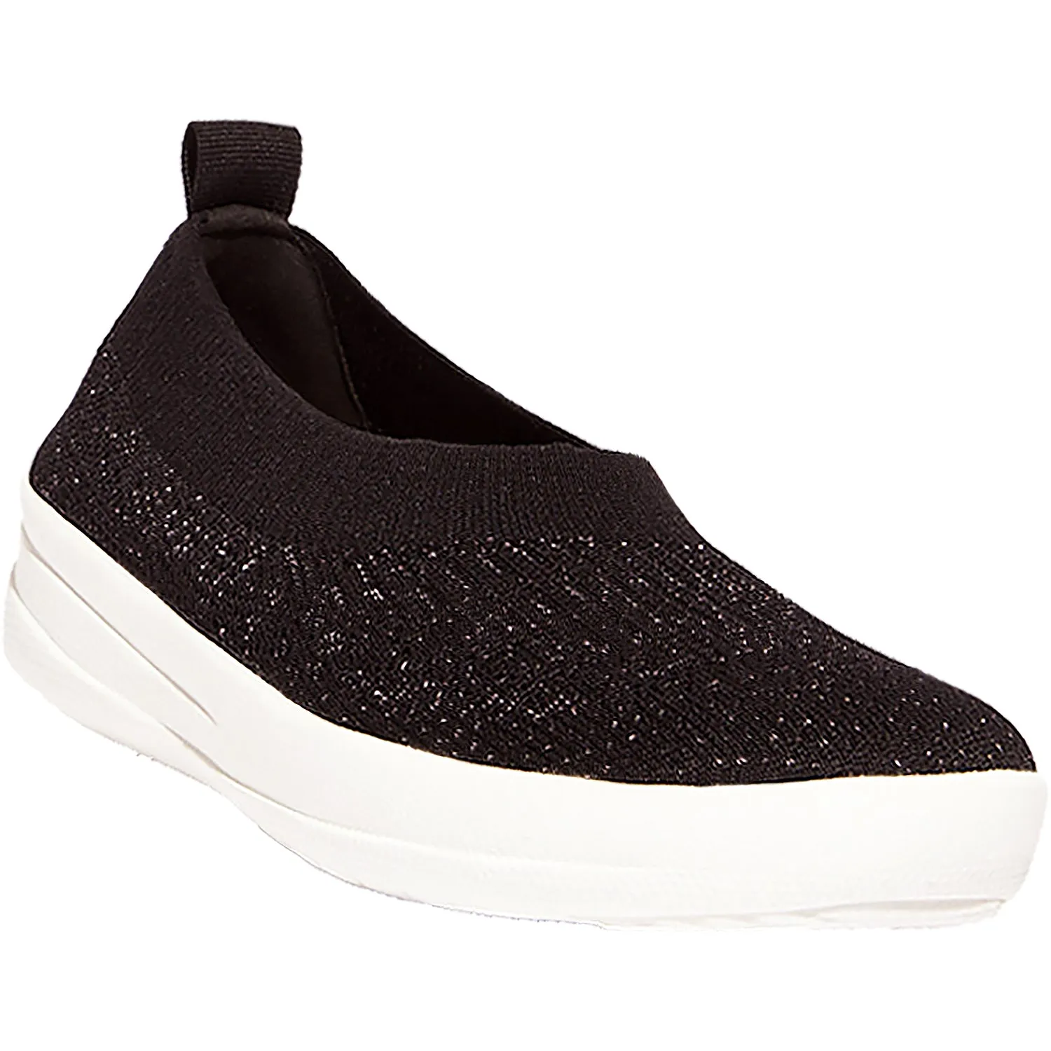 Women's FitFlop Uberknit Slip-On Ballerina Black/Rose Gold Knit Fabric