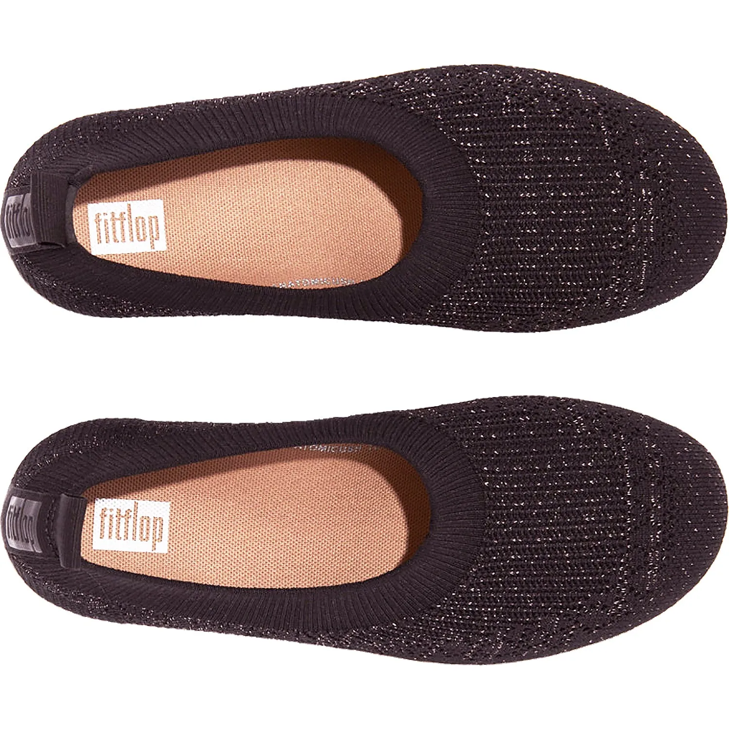 Women's FitFlop Uberknit Slip-On Ballerina Black/Rose Gold Knit Fabric